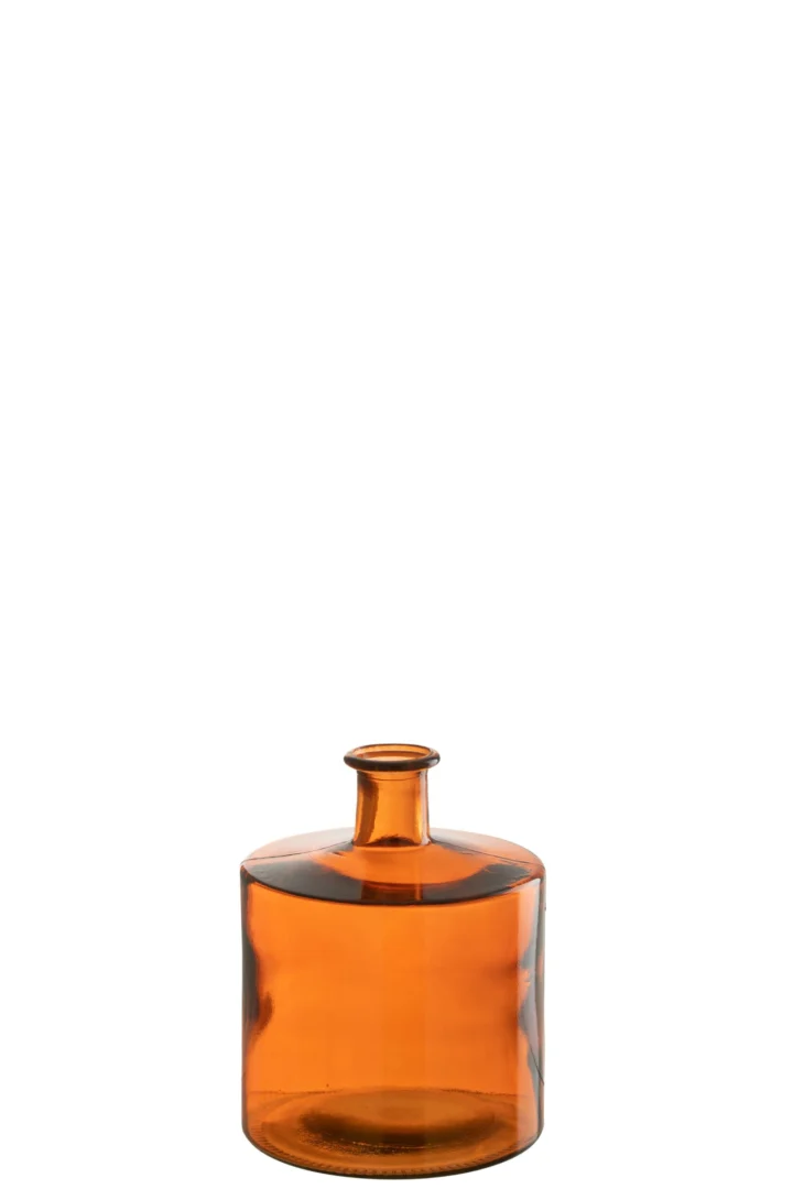 Vaas Birma glas rood/oranje, brede ronde vorm, 26 cm hoog, sfeervolle woonaccessoire