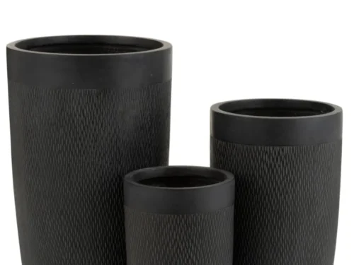 Set van 3 zwarte Vaas Paardi, hoge ronde vazen met reliëf en moderne, rustige uitstraling