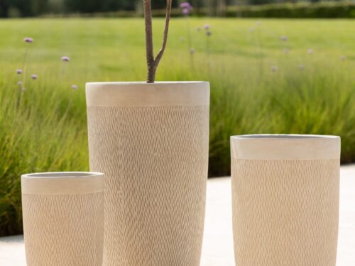 Vaas Keibar beige set van 3 hoge ronde vazen voor binnen en buiten, 72 cm, met luxe reliëfstructuur