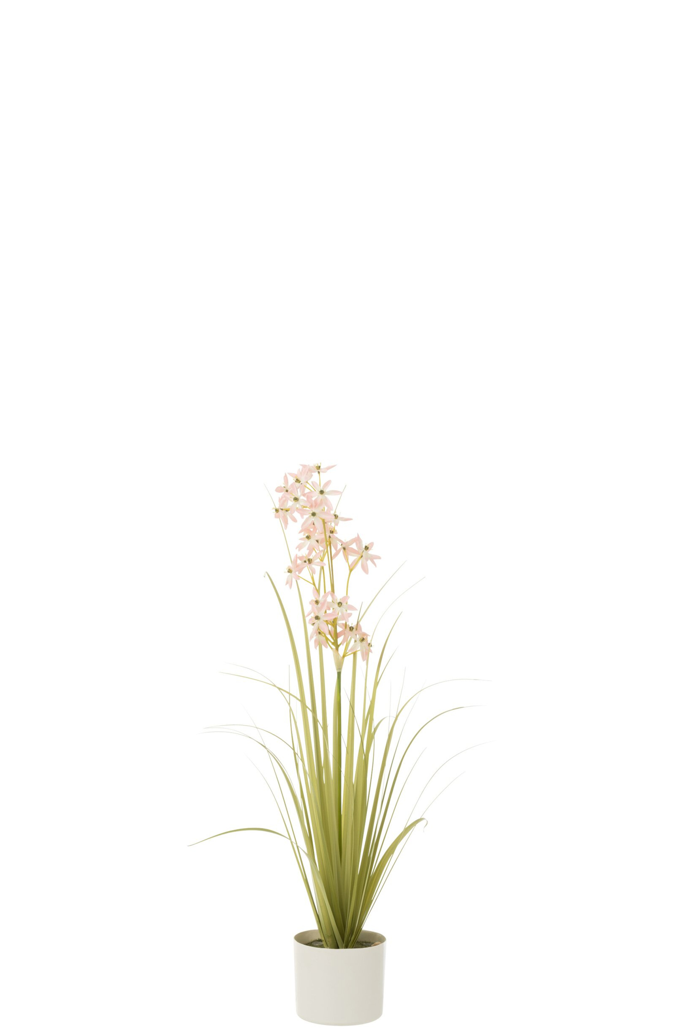 Roze Soontil allium kunstplant in pot, 89 cm hoog, met slanke groene bladeren en zachte bloesems