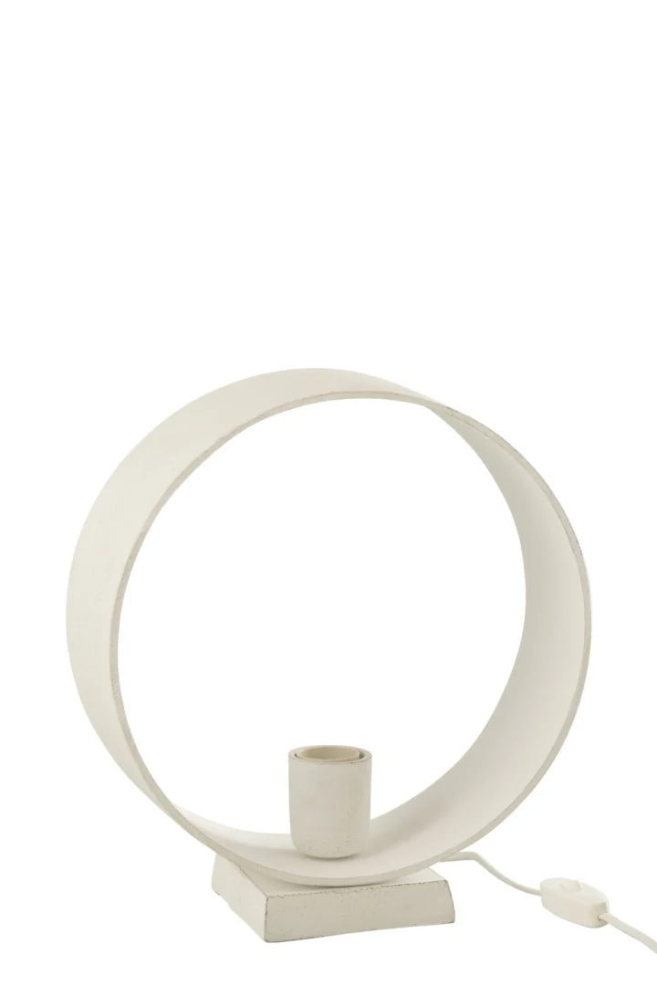 Tiennor witte tafellamp H32,5 cm met slank aluminium ringdesign en snoerschakelaar