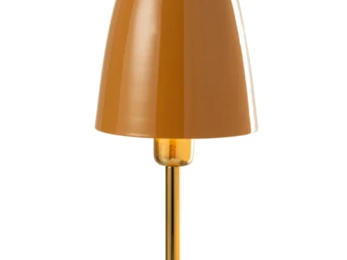 Tafellamp Hurmella Geel H46 cm met glossy kap, gouden voet en snoerschakelaar