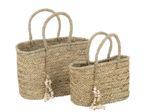 Tas Skabone zeegras naturel strandtas met handgrepen en lichte, ruime gevlochten look