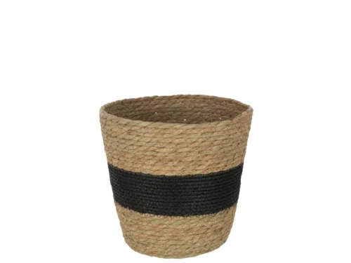 Ronde Mand Prultol Gras Naturel met zwarte streep, gevlochten en decoratief voor interieur
