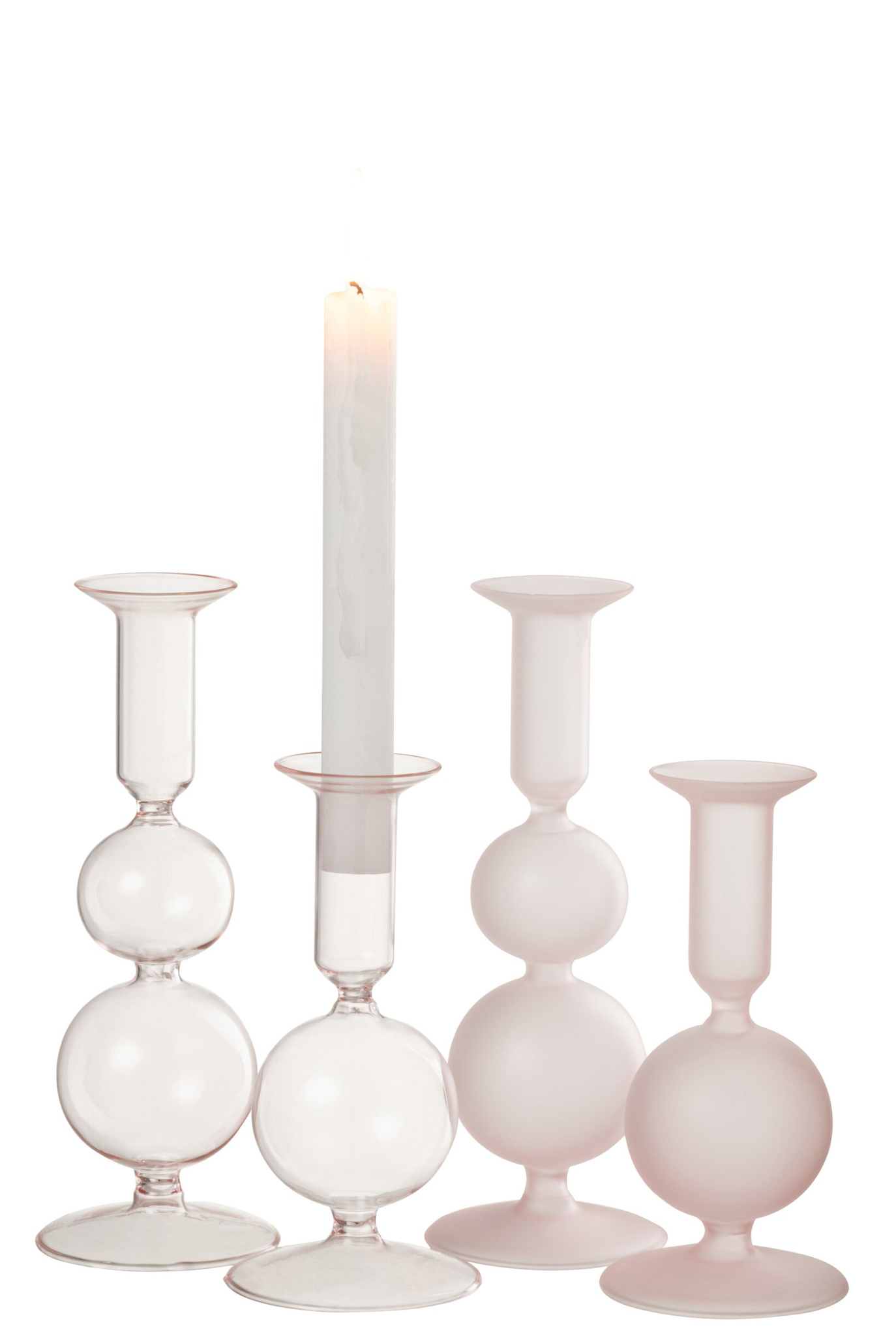 Kandelaar Skemone Glas Roze H21 cm - Set van 2 - Afbeelding 3
