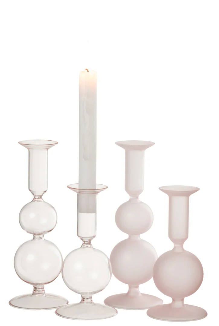 Kandelaar Skemone Glas Roze H21 cm - Set van 2 - Afbeelding 3