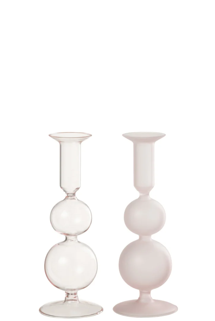 Kandelaar Skemone Glas Roze H21 cm - Set van 2 - Afbeelding 5