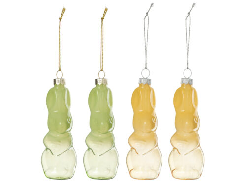 Opbergdoos Griernun glas meerkleurig, decoratieve hangers in groen en geel met metalen ketting