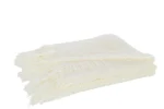Plaid Traru Wit, gebreide witte plaid van 100% acryl met zachte structuur en franjes