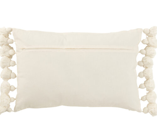Wit Flieband sierkussen 59 x 38 cm met kwastjes langs de zijkanten, zacht en sfeervol voor het interieur