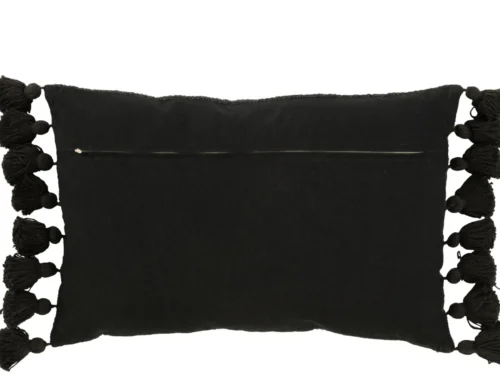 Kussen Cussella zwart 59x40 cm met speelse franjes en zachte woonaccessoire uitstraling