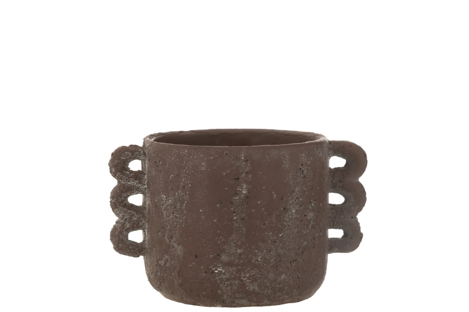 Bruine bloempot Koostero van keramiek met compacte vorm en decoratieve handgrepen, H13 cm