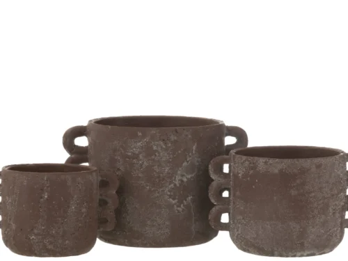 Faavo keramieken bloempot bruin H19,5 cm met handgrepen en stoere, rustieke afwerking