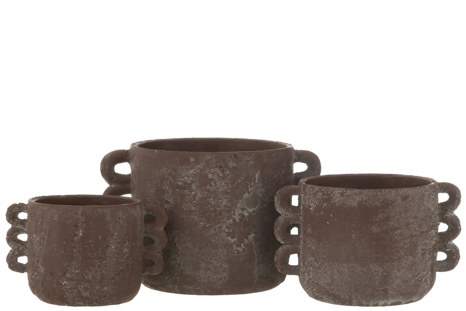 Faavo keramieken bloempot bruin H19,5 cm met handgrepen en stoere, rustieke afwerking