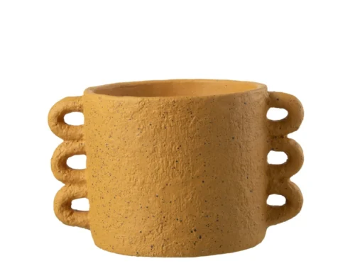 Bloempot Meimmas Beton Oker H20 cm, stoere cementlook pot met speelse handgrepen