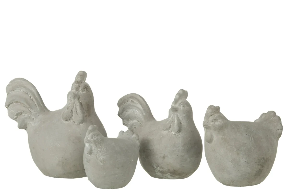Beeld Raundor beton grijs set van 2 kippenbeeldjes met rustieke, tijdloze uitstraling