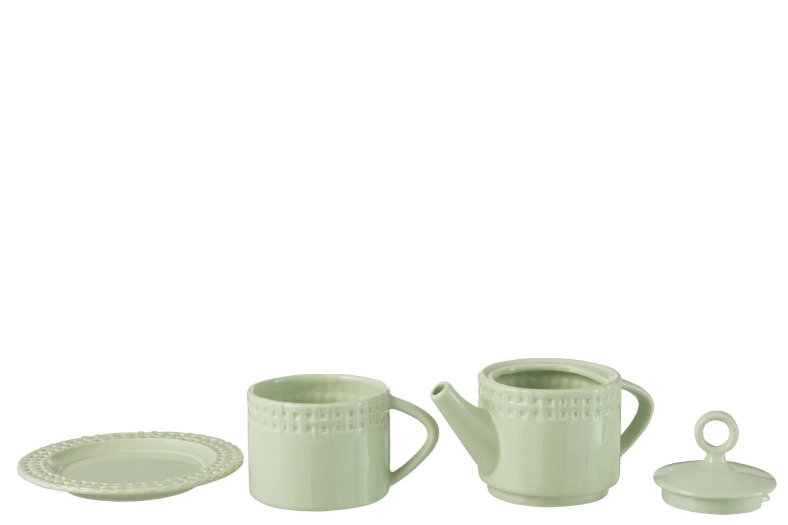 Theepot Dorak groen keramiek set met theepot, kopje, schoteltje en deksel, elegant en compact ontwerp