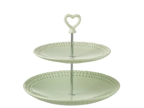 Bord Veintond groen keramiek, tweelaags decoratief serveerbord met hartvormig handvat