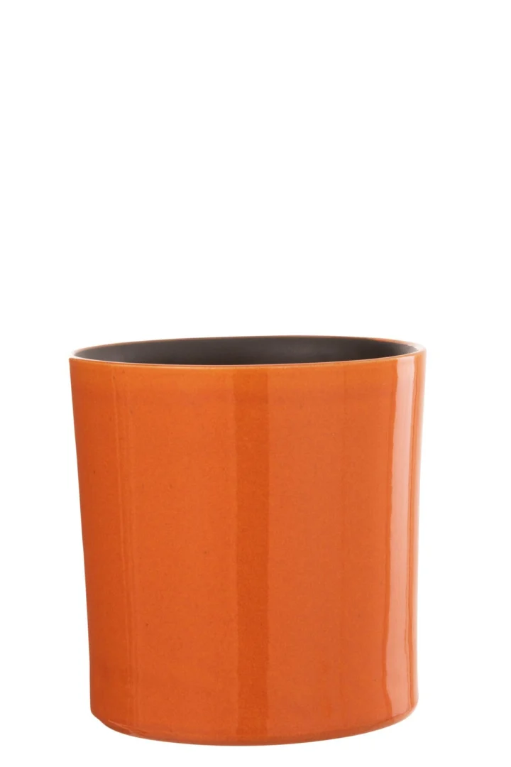 Bloempot Neissane oranje keramiek, 21 cm hoog, met glanzende afwerking voor binnen of buiten