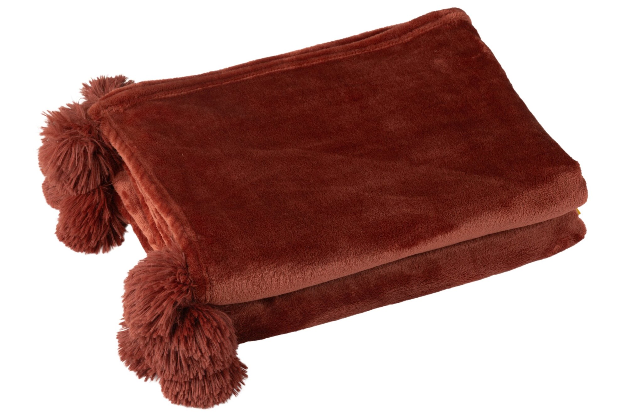 Plaid Kosil rood met pompons, zacht polyester woonaccessoire voor bank of bed