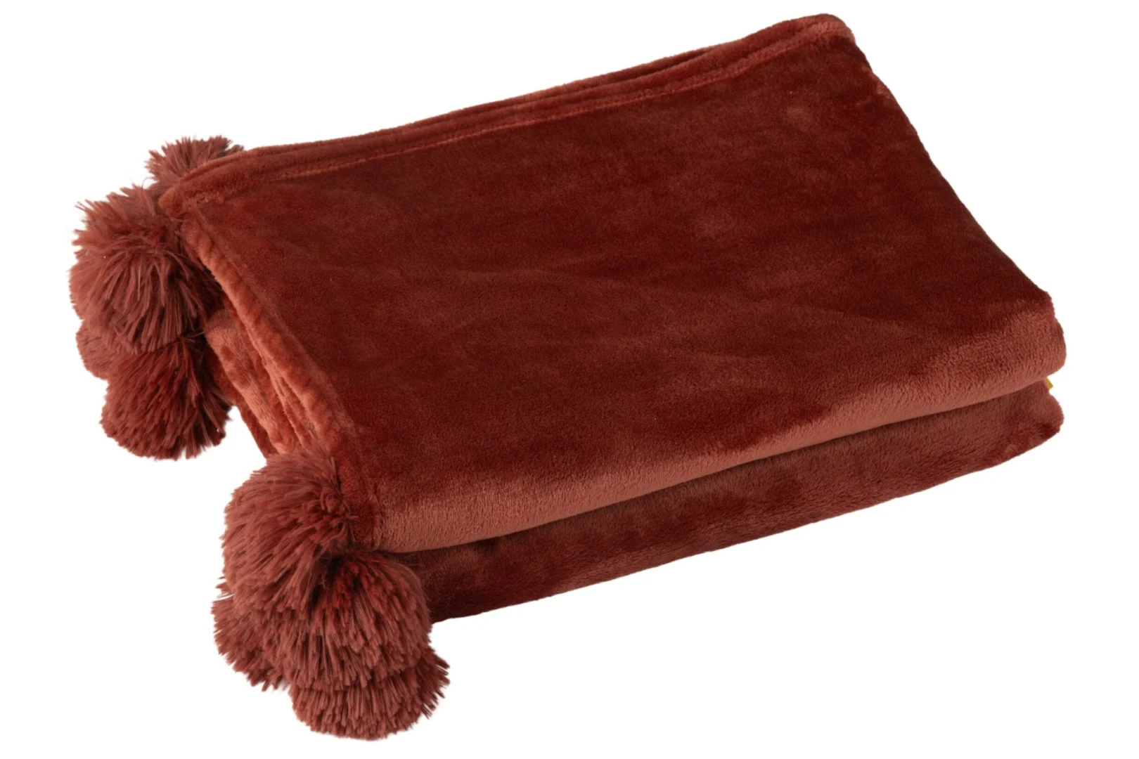Plaid Kosil rood met pompons, zacht polyester woonaccessoire voor bank of bed