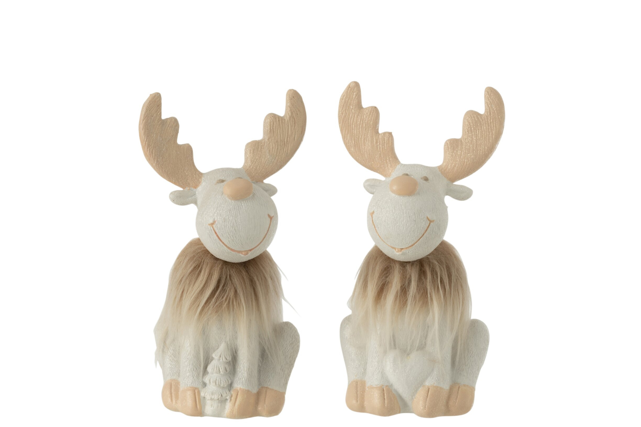 Decoratiefiguur Chania set van 2 rendieren in polyresin, meerkleurig met zachte winterse uitstraling
