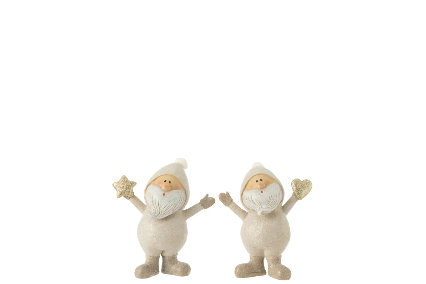 Hildund polyresin decoratiefiguren set van 2 grijs, kerstmannen met ster en hart, H11,5 cm