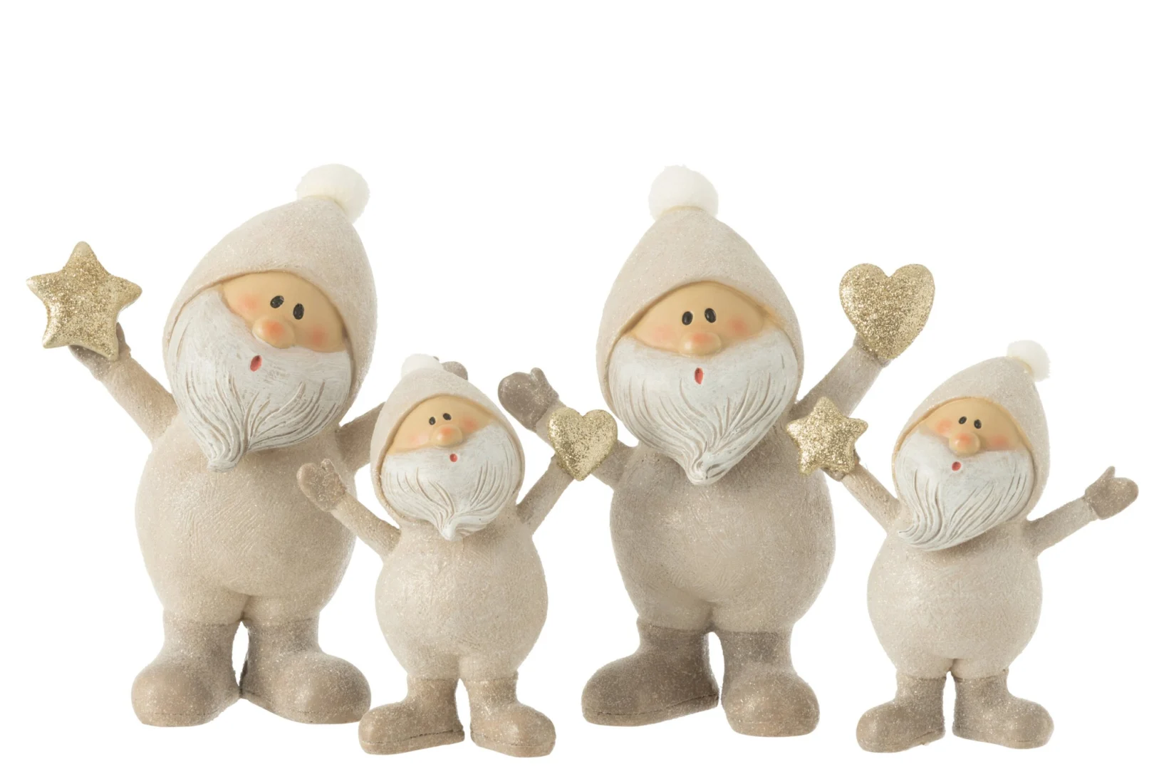Feellun polyresin decoratiefiguren set van 2 in grijs, 16 cm hoog, winterse sfeer met sterren en harten