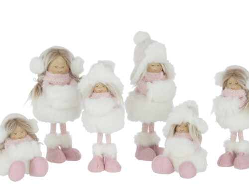 Set van 2 Beeld Klensas meisjesfiguren polyester meerkleurig H34 cm met witte bontdetails en roze accenten