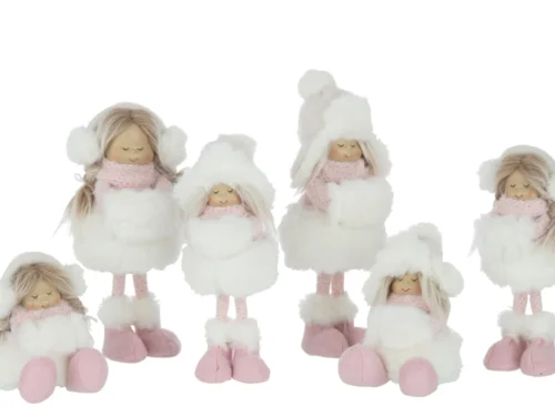 Set van 2 Beeld Klensas meisjesfiguren polyester meerkleurig H34 cm met witte bontdetails en roze accenten