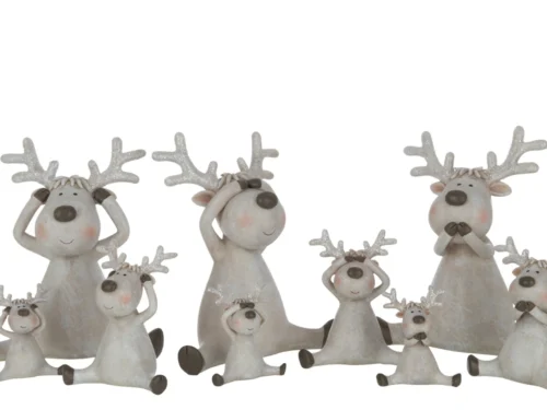 Woonaccessoire Beernora set van 3 zittende herten in bruin polyresin, speelse Zie/Hoor/Spreek-decoratie
