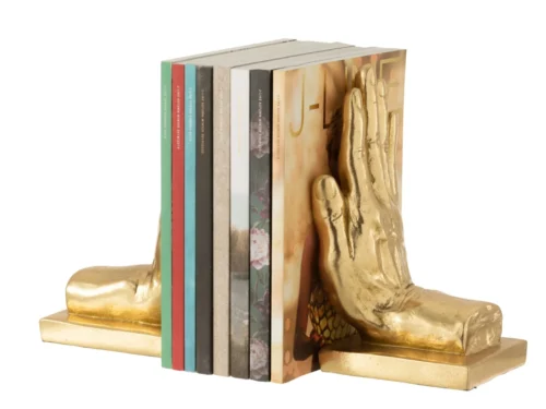 Boekensteun Sloondin polyresin goud, set van 2 met handvorm, voor decoratieve ondersteuning van boeken