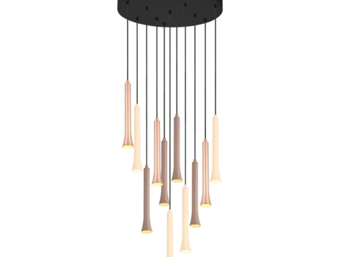 Munsin hanglamp mat zwart, set van 3 met lange pendels en taupe-koffiekleurige kappen