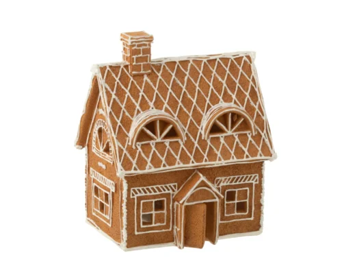 Decoratie Flienis Bruin gingerbread-huis met bruine afwerking en geïntegreerde LED, sfeervol seizoensdecoratiepiece