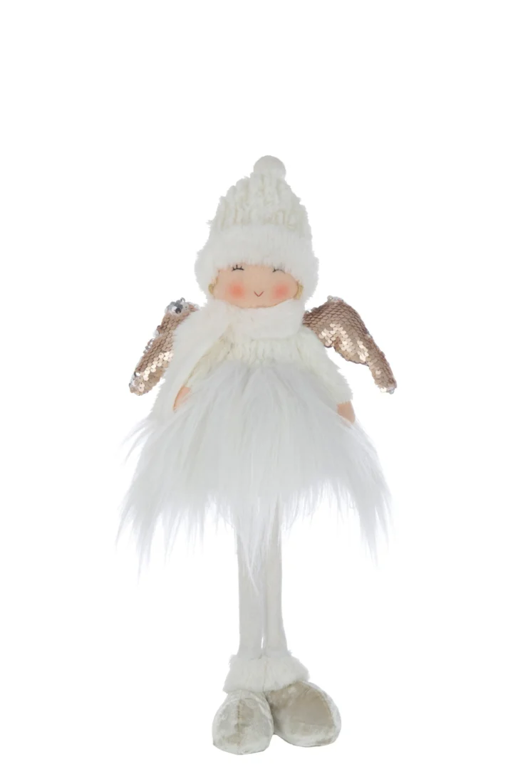 Wit Murnand woonaccessoire met zachte bontlook, glinsterende vleugels en winterse muts, 100% polyester