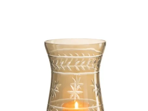 Sterglas Sliemmy grijze glazen kaarsenhouder met elegante, slanke vorm en subtiel patroon