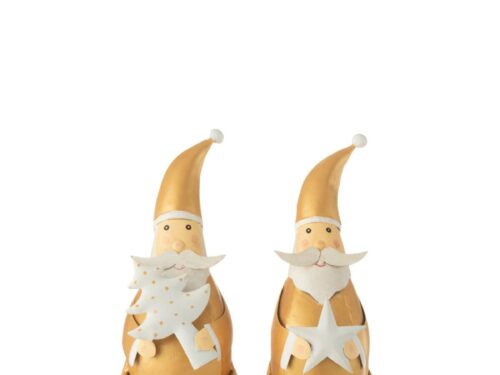 Kunstboom Taardik set van 2 met gouden kerstmanfiguren op houten standaard, 32 cm hoog