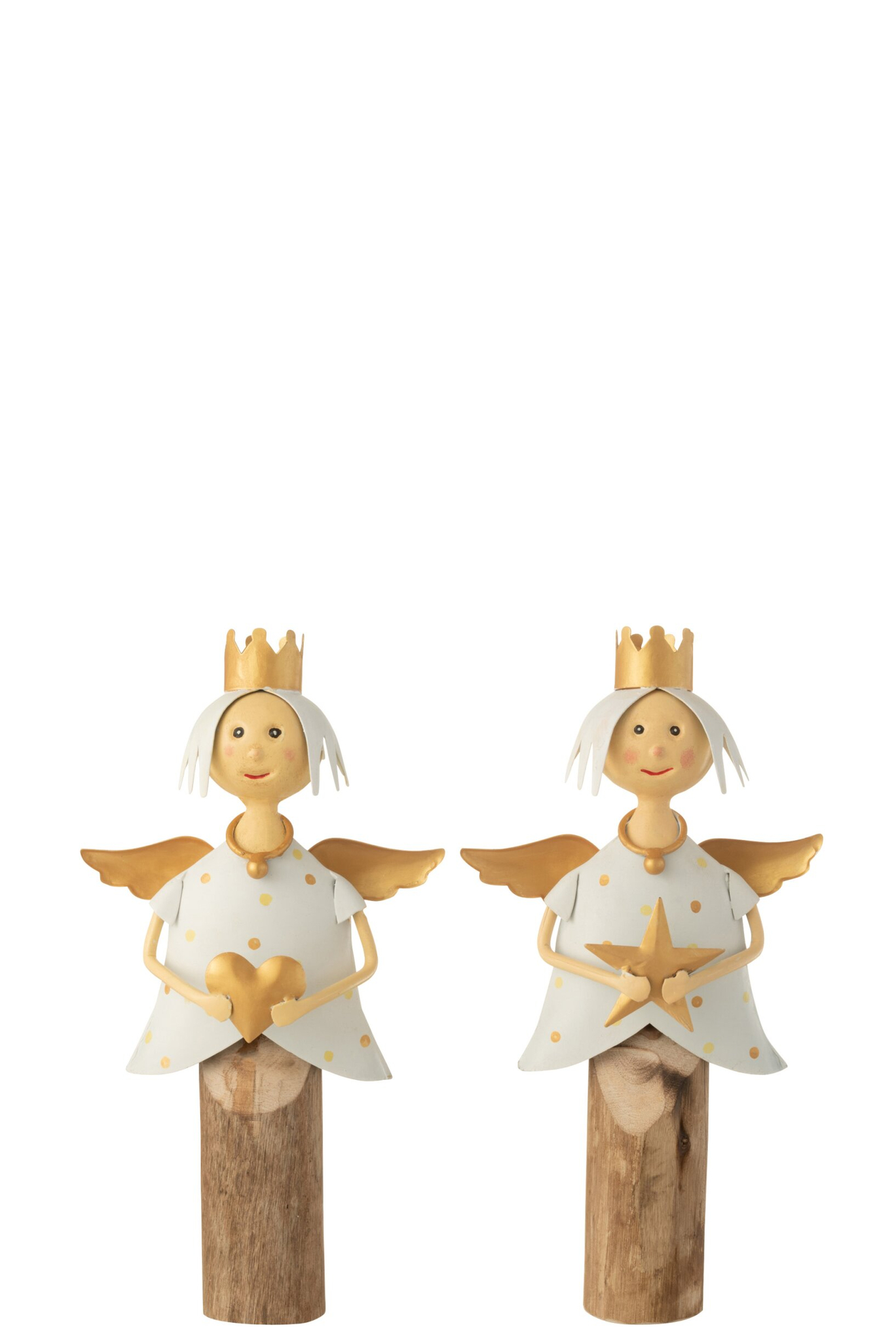 Groltena decoratiefiguren set van 2 met goudkleurige details, houten standaard en engelvorm