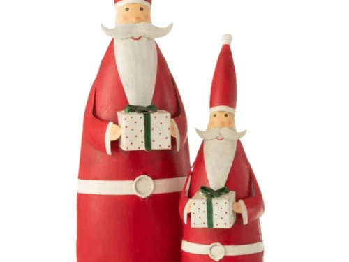 Decoratiefiguur Hansea metalen kerstman duo in rood-wit met cadeautjes, 61 cm hoog
