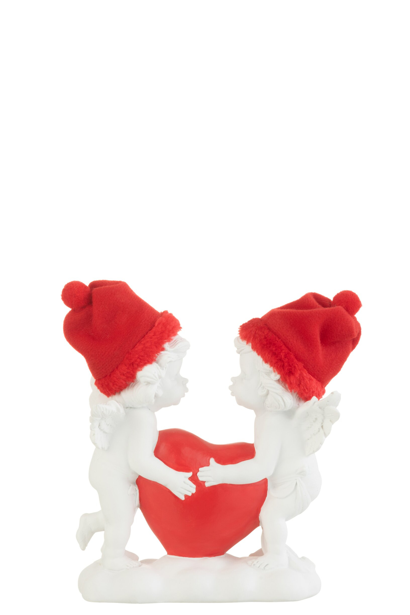 Decoratie Teiskane meerkleurig met twee witte kinderen in rode mutsen en een rood hart