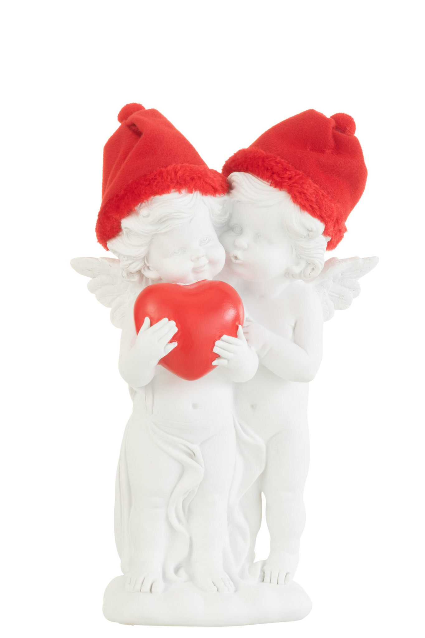 Decoratiefiguur Jaurdek met twee engeltjes, rode mutsen en hart, H26 cm