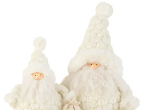 Ceillor decoratiefiguur wit, 47 cm, zachte polyester look met winters boompjesdesign en lange witte baard