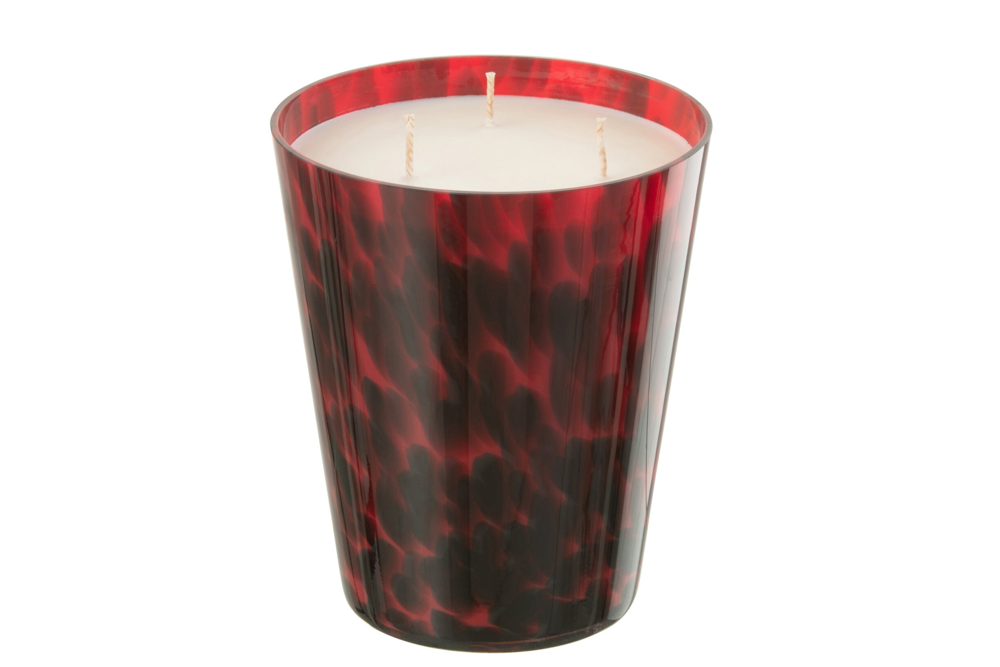 Geurkaars Susken Rood in rood glas, grote sandelhoutkaars met drie lonten en warme uitstraling