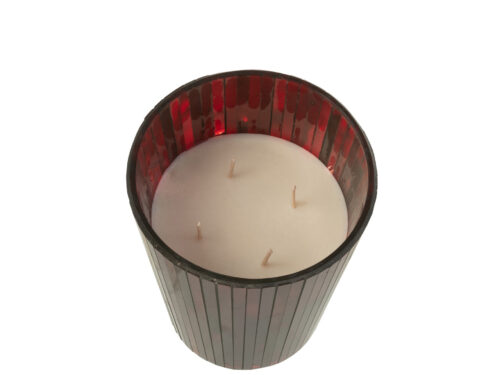 Geurkaars Noa Ruby Red in rood glas met meerdere lonten en warme oosterse uitstraling