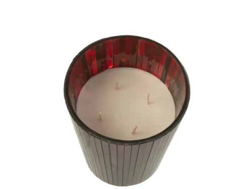 Geurkaars Noa Ruby Red in rood glas met meerdere lonten en warme oosterse uitstraling