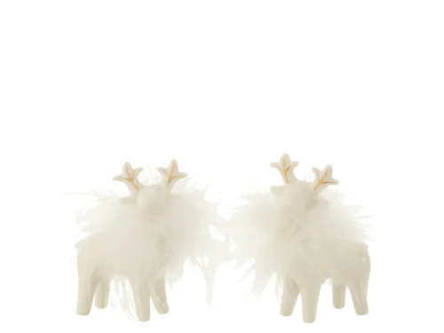 Woonaccessoire Vendil: set van 2 witte porseleinen elanden met gouden accenten en zachte winterse uitstraling