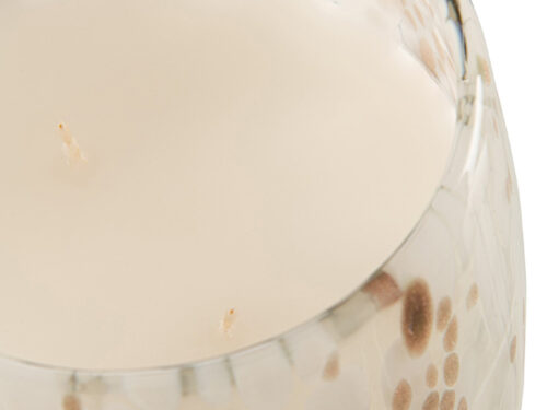 Geurkaars Ninsun in meerkleurig glas met beige was en speelse goudkleurige stippen