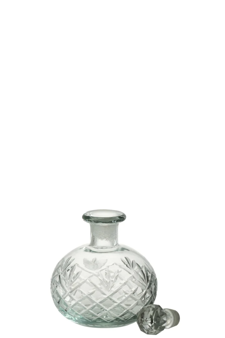 Woonaccessoire Possaro glas transparant met gegraveerd patroon en losse dop, compact en helder design