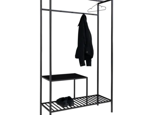 Zwarte Kledingkast Kleimmum 101 cm met hangerstang, schappen en schoenenrek in strak metalen design