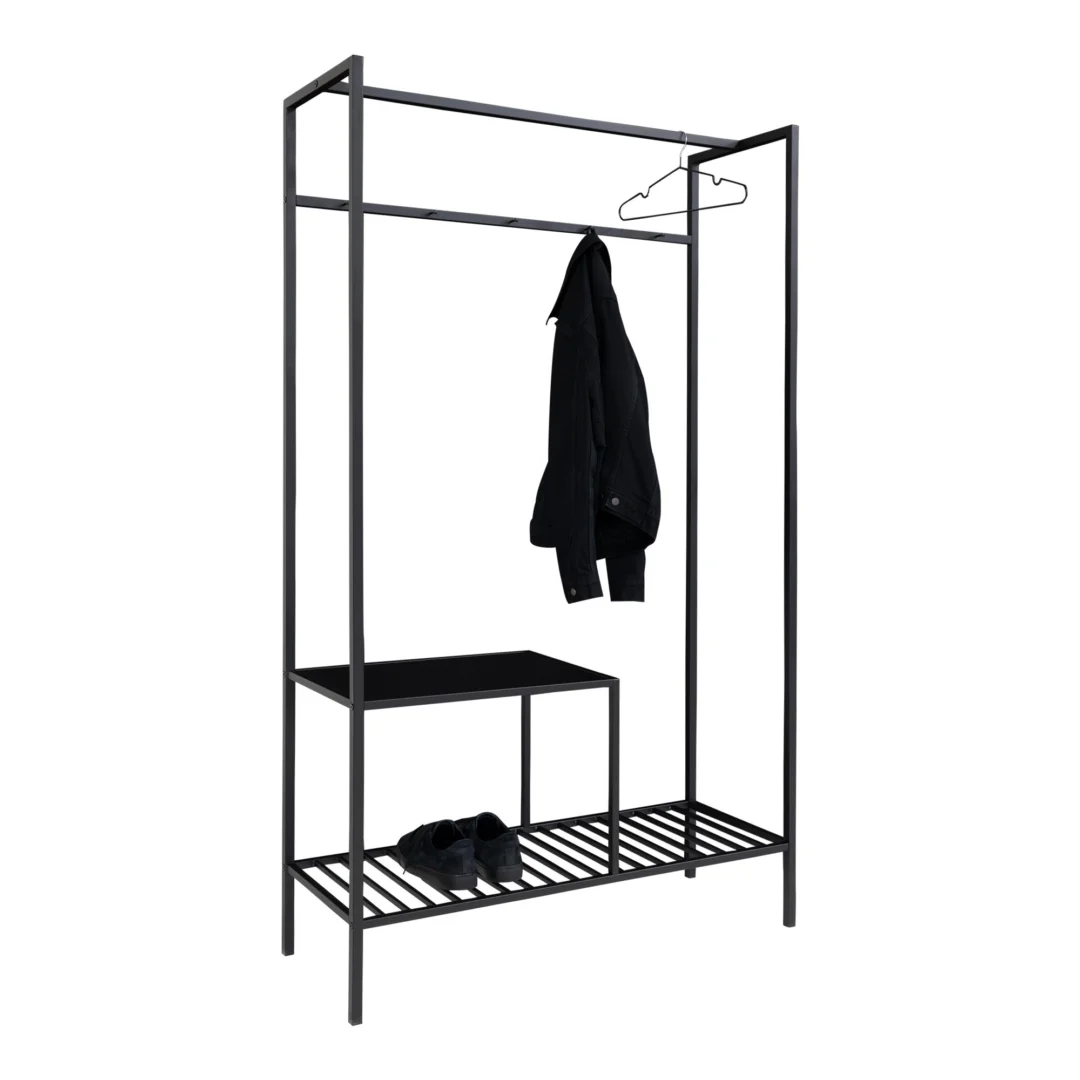 Zwarte Kledingkast Kleimmum 101 cm met hangerstang, schappen en schoenenrek in strak metalen design